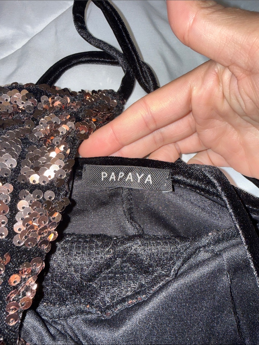 Papaya Rose Gold Sequin Slip with Black Straps - Picture 3 of 5